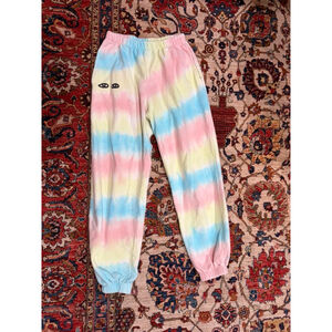 Clare V Tie Dye Jogger Sweatpants Pastel Rainbow Eyes Graphic XS LA Made Lounge